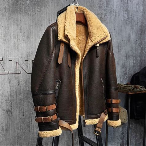 Newcollection Mens Shearling Jacket Short Leather Jacket