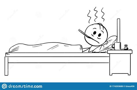 Vector Cartoon Illustration Of Sick Man With Illness Of Flu Or Cold