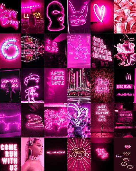 130pcs Pink Neon Wall Collage Kit Pink Neon Digital Wall Art Etsy