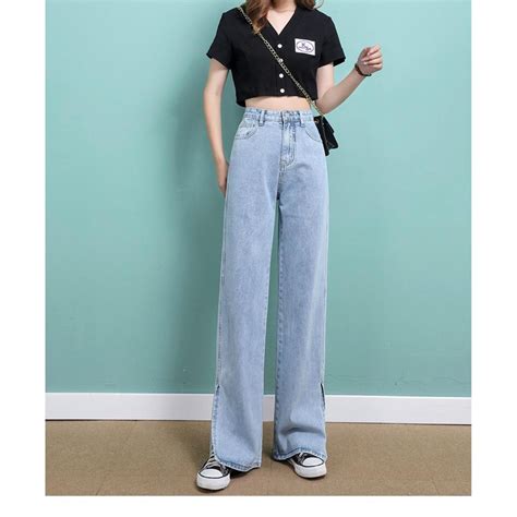 Jual Yeoninid Celana Panjang High Waist Korean Straight Jeans Kulot