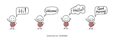 Happy Cartoon People Greeting Welcome Hello Stock Vector Royalty Free