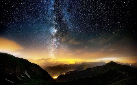 Hd Wallpaper Milky Way Galaxy Sky Photo Of Mountains During Night