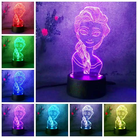 3d Cute Girl T Elsa Night Light Snow Queen Bedside Light Table