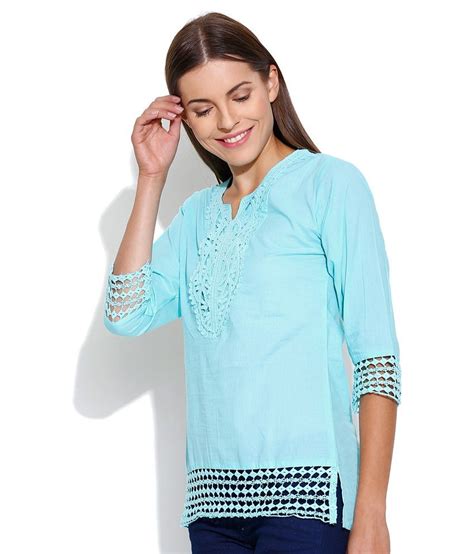 Uandf Turquoise Cotton Tops Buy Uandf Turquoise Cotton Tops Online At