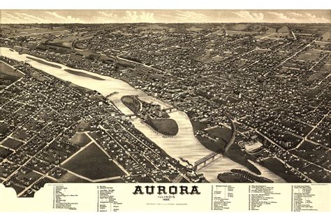 Map Of Aurora Illinois By Brosius 1882 Antique Birdseye Map Ebay