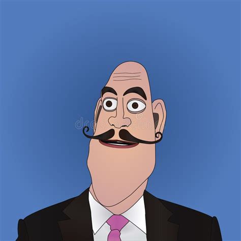 Bald Man With A Dali S Moustache Cartoon Profile Portrait Avatar Stock