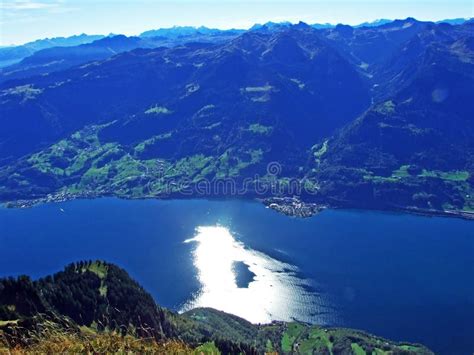 Lake Walensee Between The Mountain Ranges Of Churfirsten And Glarus