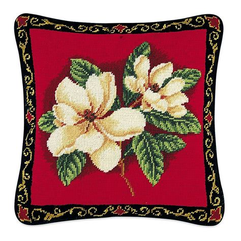 Magnolias On Red Needlepoint Throw Pillow Multi Needlepoint Pillows