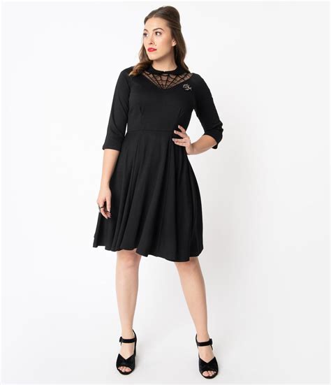 Black Spiderweb Endora Fit And Flare Dress By Unique Vintage