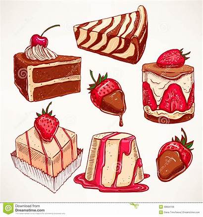 Desserts Illustration Appetizing Variety Drawn Illustrations Cheesecake