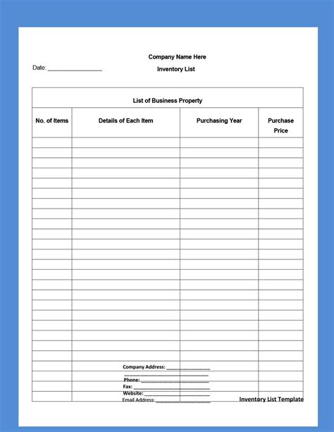 45 Printable Inventory List Templates Home Office Moving Office