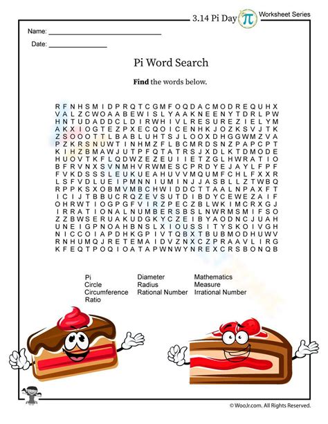Pi Wordsearch Worksheet