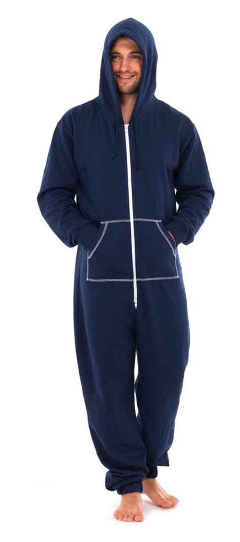 Mens Full Length Jogging Hooded Fleece Onesie Zip All In One Pyjamas