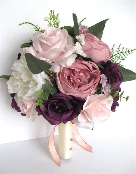 wedding bouquet 17 piece bridal bouquet set wedding flowers mauve plum pink blush eggplant