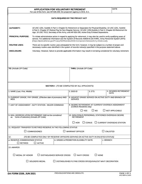 Da Form 2339 Application For Voluntary Retirement Forms Docs 2023