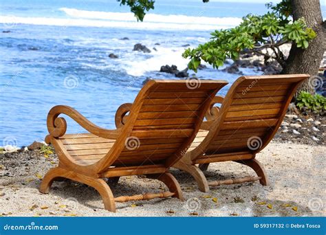 Adirondack Chairs Beach Hawaii Stock Photo Image Of Pacific Sunny