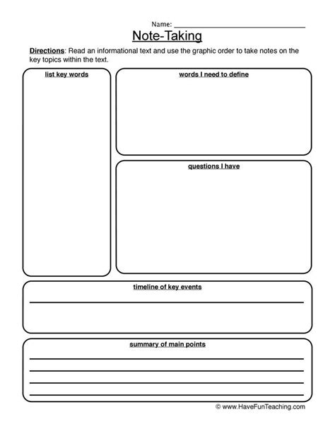 Informational Text Note Taking Worksheet Have Fun Teaching Graphic
