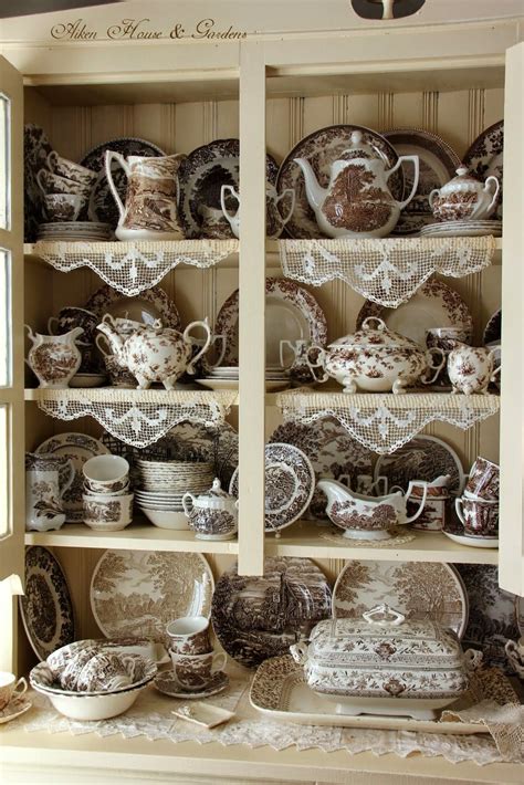 Aiken House And Gardens Brown Transfer Ware Collection Displayed In Old