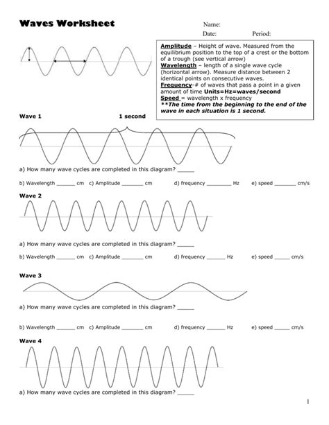 Characteristics Of A Wave Worksheet