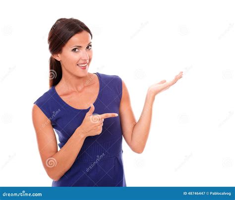 Pretty Woman Pointing To Her Left Stock Photo Image 48746447