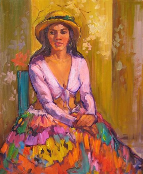 Maria Bertran Girl With Straw Hat Modern Impressionist Figure Oil