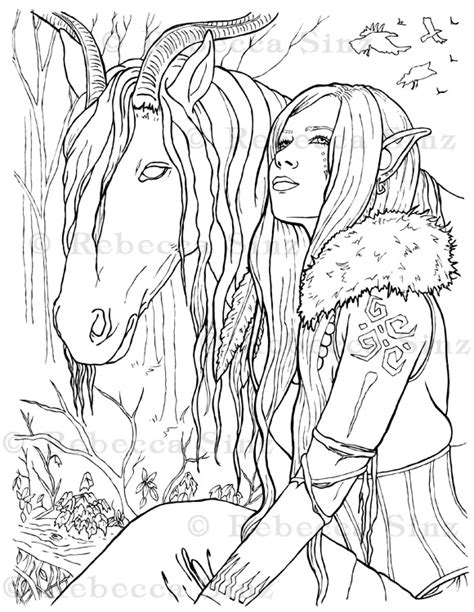 This content for download files be subject to copyright. Elf Pooka Horse Fantasy Coloring Book Page | ElvenstarArt