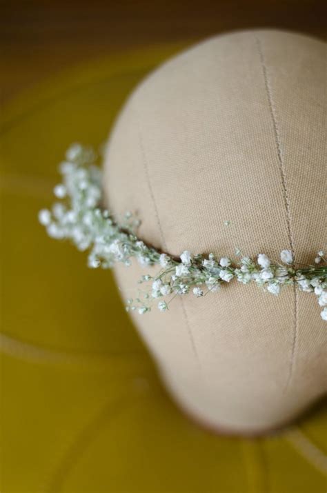 Babys Breath Flower Crown Halo Hair Wreath With Real Dried Flowers