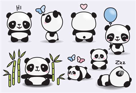 Premium Vector Clipart - Kawaii Pandas - Cute Pandas Clipart Set - High