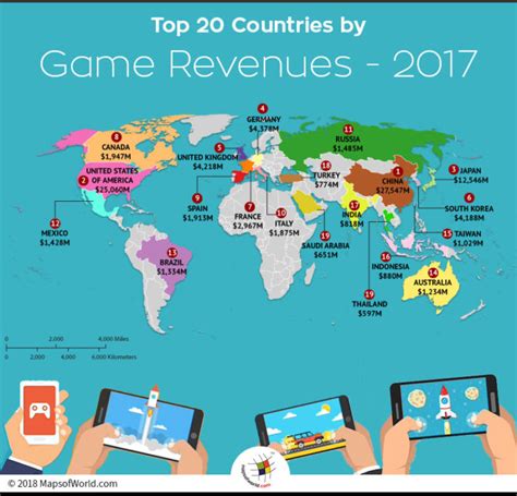 World Map Depicting Top 20 Countries In Gaming Market Answers