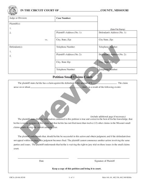 Missouri Petition Small Claims Court How To Fill Out A Small Claims
