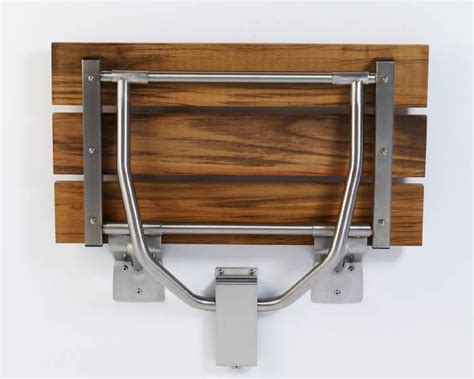 Natural Teak Wood Rectangular Fold Down Shower Seat Grab Bar Specialists