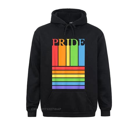 Gay Pride Rainbow Stripes Hoodie Sweatshirts For Men Long Sleeve Simple