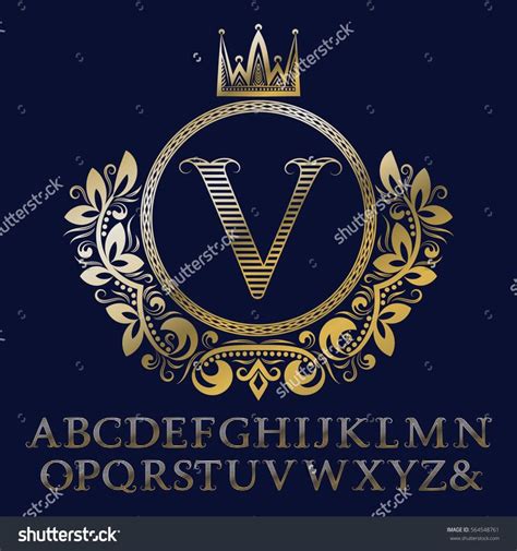 Striped Gold Letters And Initial Monogram In Coat Of Arms Form With