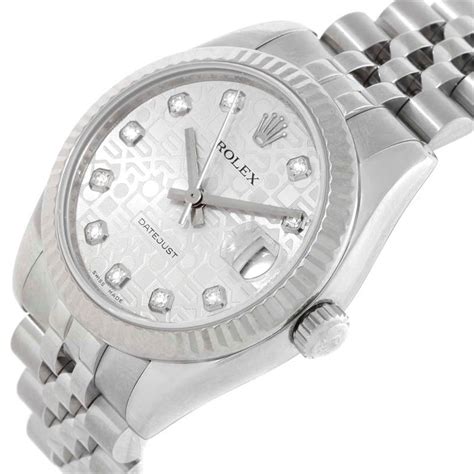 Rolex Datejust Midsize Steel 18k White Gold Diamond Watch 178274