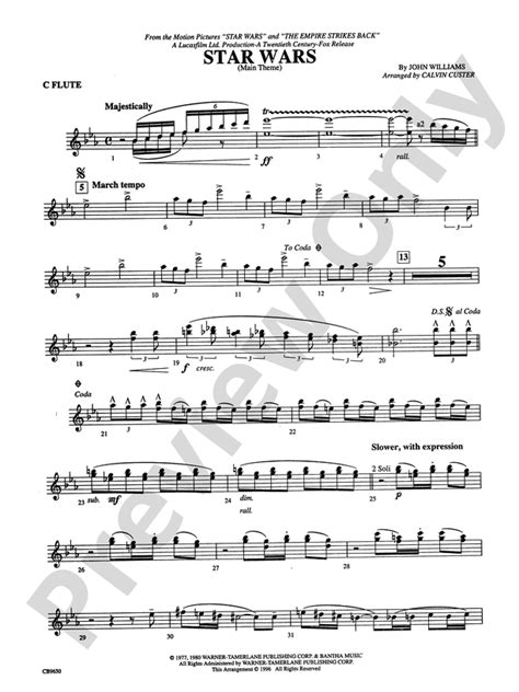 Star Wars Main Theme Flute Flute Part Digital Sheet Music Download