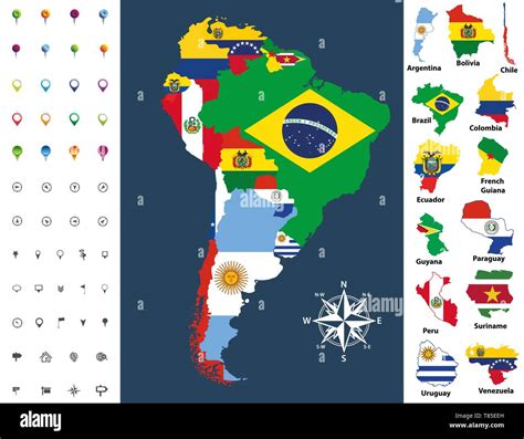 South America Map With Flags