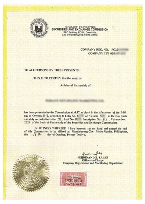 Certificate Of Partnership Template