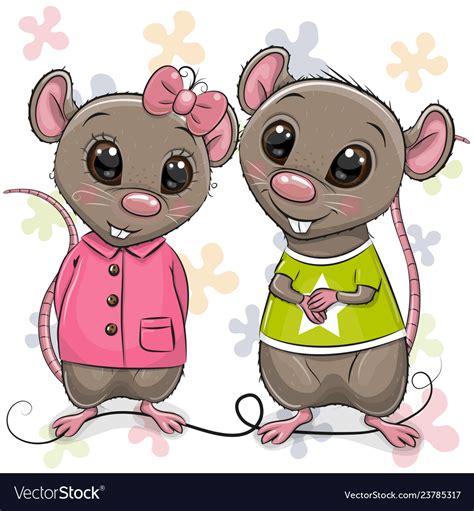 Two Cartoon Rats On A Flowers Background Vector Image