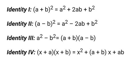 What Are The Four Identities Maths Algebraic Expressions And