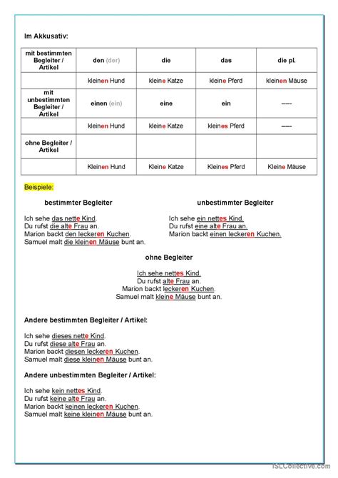 Deklination Der Adjektiv Deutsch Daf Arbeitsbl Tter Pdf Doc