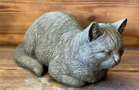 Cat Sculpture Home Cat Statue Concrete Pet Figurine Cat Etsy