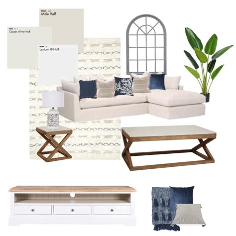Coastal Hamptons Living Room Interior Design Mood Board By Salty