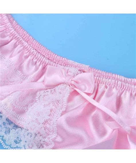 Mens Satin Silk Bikini Briefs Lace Ruffled Sissy Pouch Panties Thong Skirted Frilly Underwear