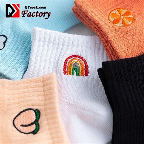 New Summer Art Rainbow Peach Patterned Women Funny Short Embroidered Cotton Socks China Ankle