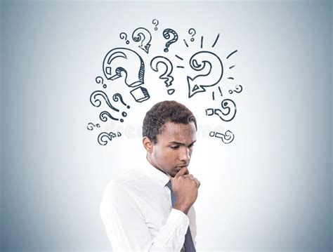 Pensive African American Man Question Marks Stock Photo Image Of