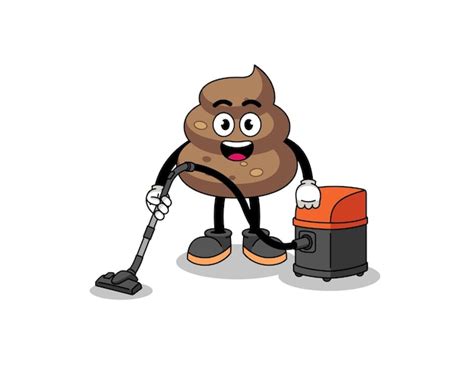 Premium Vector Character Mascot Of Poop Holding Vacuum Cleaner
