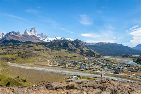 El Chalten Village Aerial View And Mount Fitz Roy In Patagonia El