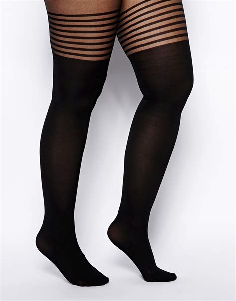 asos 8 stripe over the knee tights in black lyst