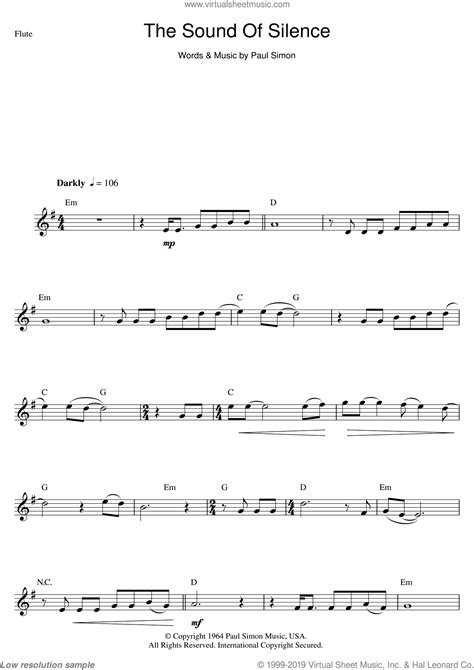 Single page (portrait) and multi page (landscape) views. Garfunkel - The Sound Of Silence sheet music for flute ...