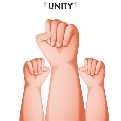 Human Fist Hand Raised Up On White Background For Unity Concept